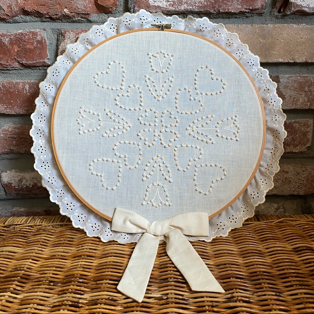 Vintage Handmade Tulip & Heart Needlepoint